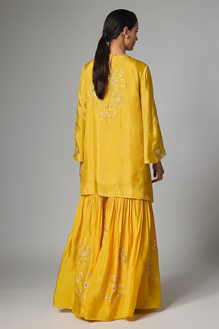 Amber-Colored Satin Wedding Sharara Set by One not two at Pernia's Pop Up Shop