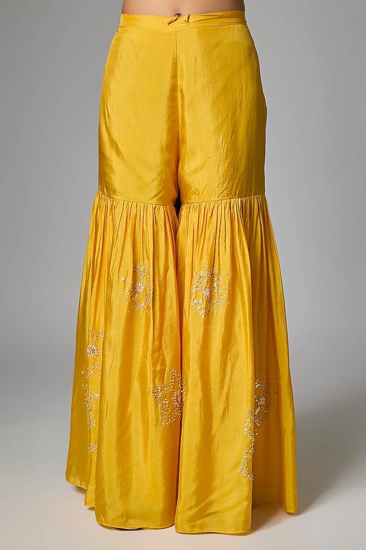 Amber-Colored Satin Wedding Sharara Set by One not two at Pernia's Pop Up Shop