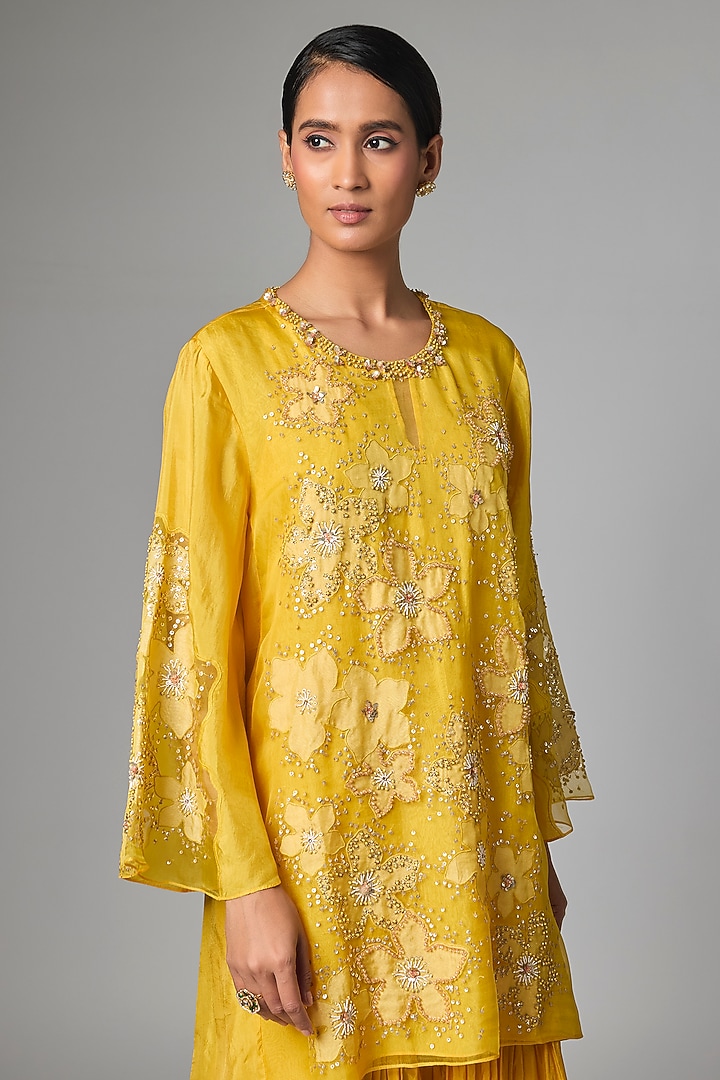 Amber-Colored Satin Wedding Sharara Set by One not two at Pernia's Pop Up Shop
