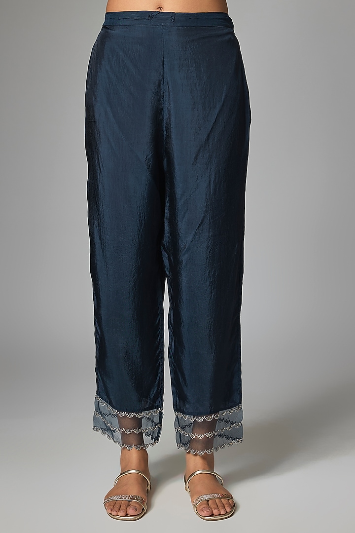 Navy Silk & Silk Organza Kurta Set by One not two at Pernia's Pop Up Shop