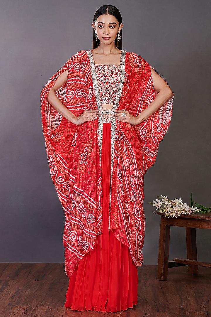 Red Embroidered Cape Set by Onaya