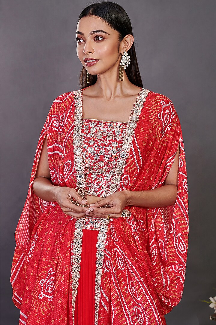 Red Embroidered Cape Set by Onaya at Pernia's Pop Up Shop