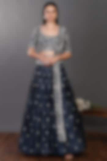 Navy Blue Embellished Wedding Lehenga Set by Onaya at Pernia's Pop Up Shop