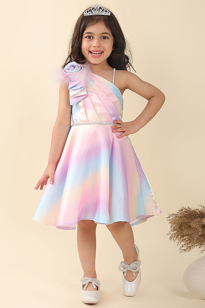 Multi-Colored Poly Silk One-Shoulder Dress For Girls by A.T.U.N. (All Things Uber Nice) at Pernia's Pop Up Shop