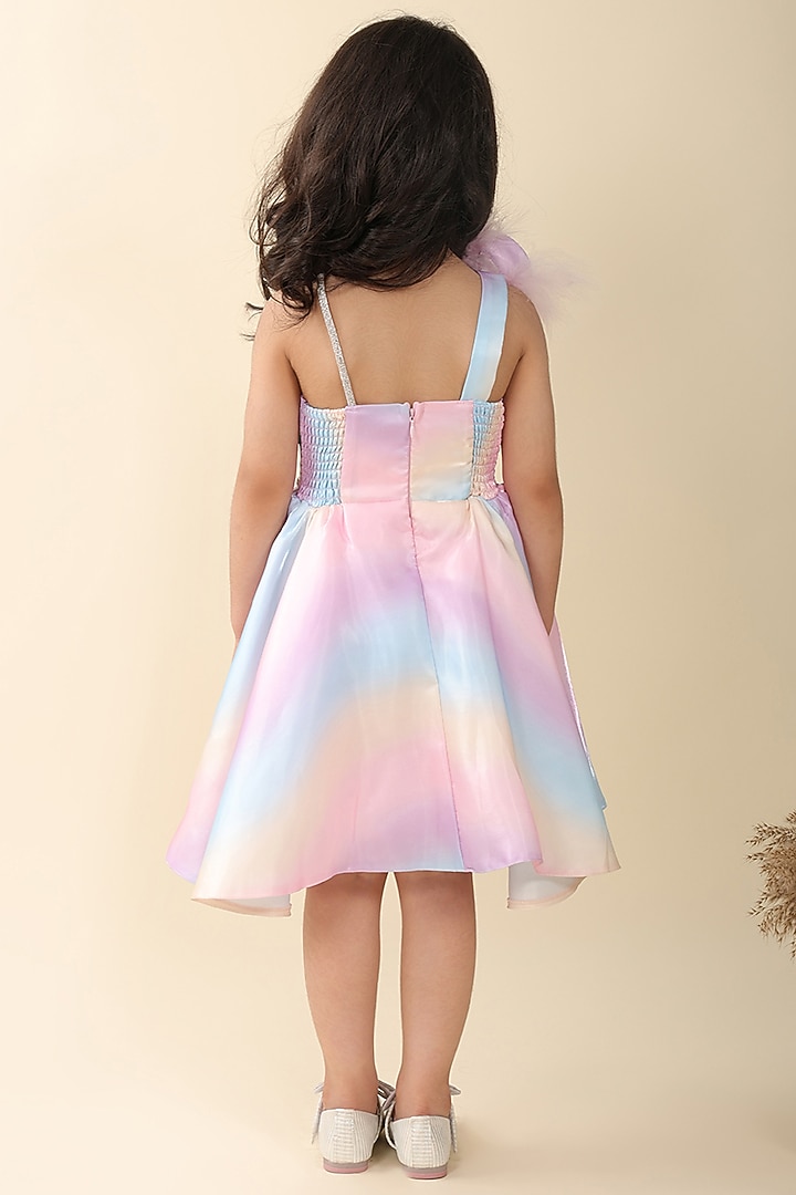 Multi-Colored Poly Silk One-Shoulder Dress For Girls by A.T.U.N. (All Things Uber Nice) at Pernia's Pop Up Shop