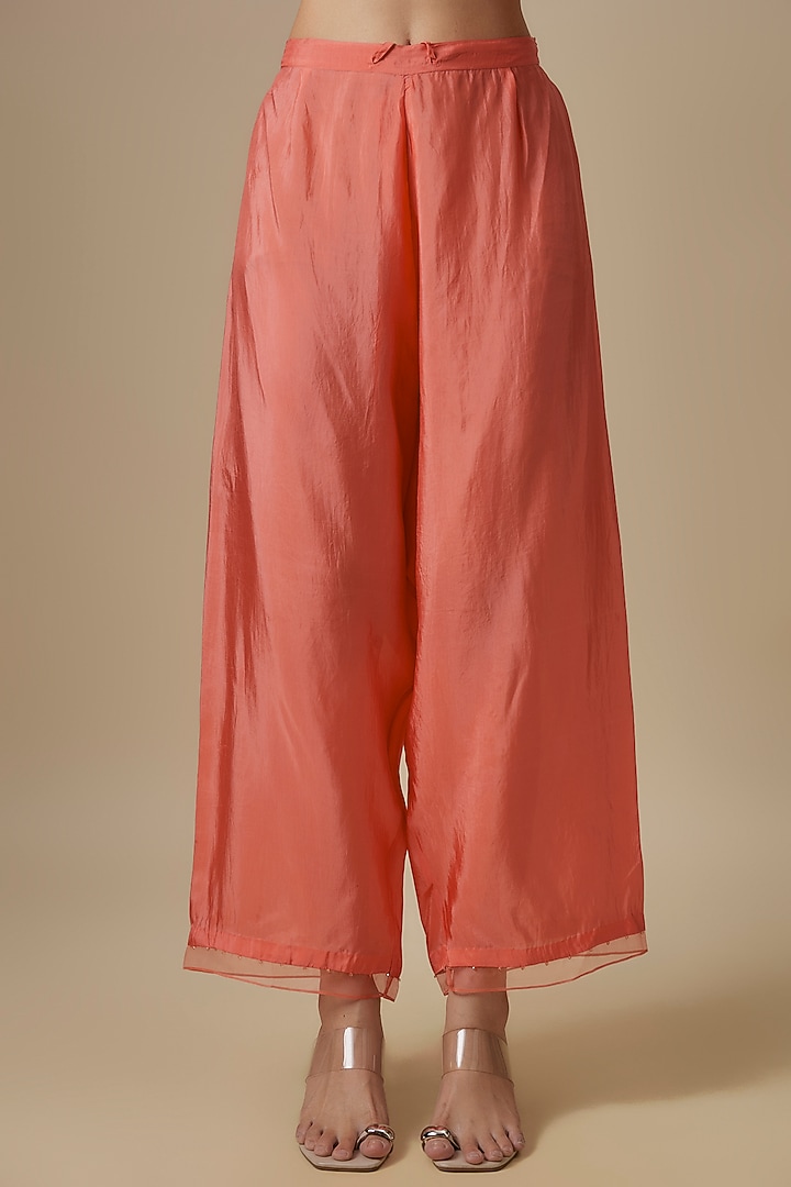 Peach Tissue Organza Embroidered Kurta Set by Prisha's at Pernia's Pop Up Shop
