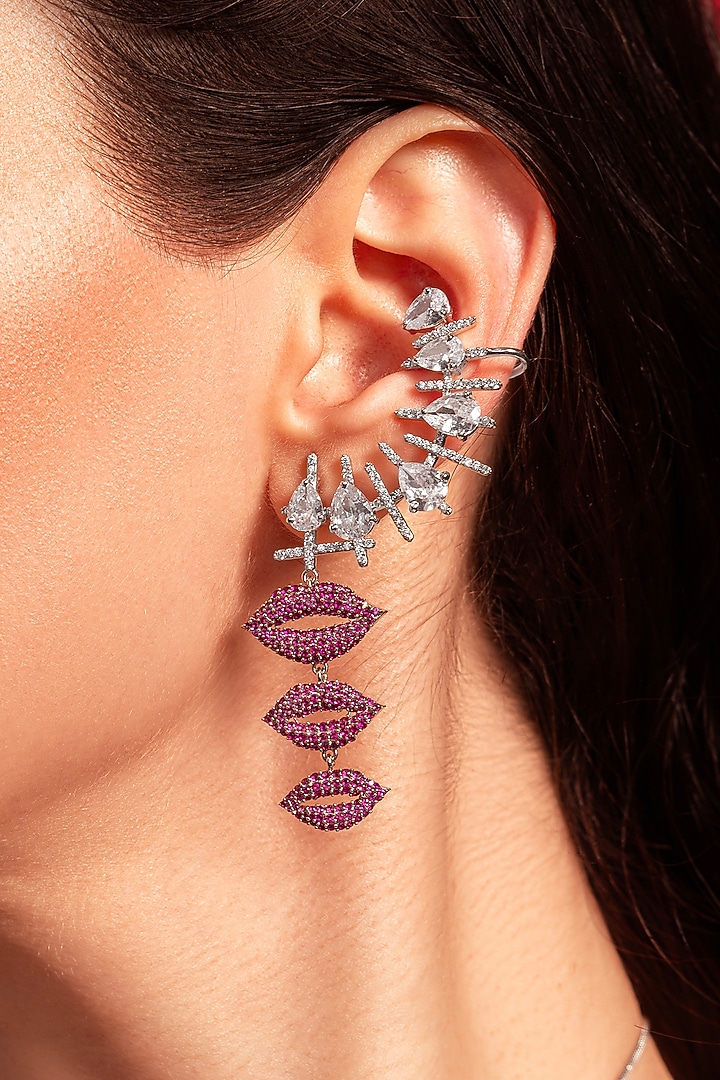 Silver Plated Ruby Stone & Diamond Earcuffs by Opalina at Pernia's Pop Up Shop
