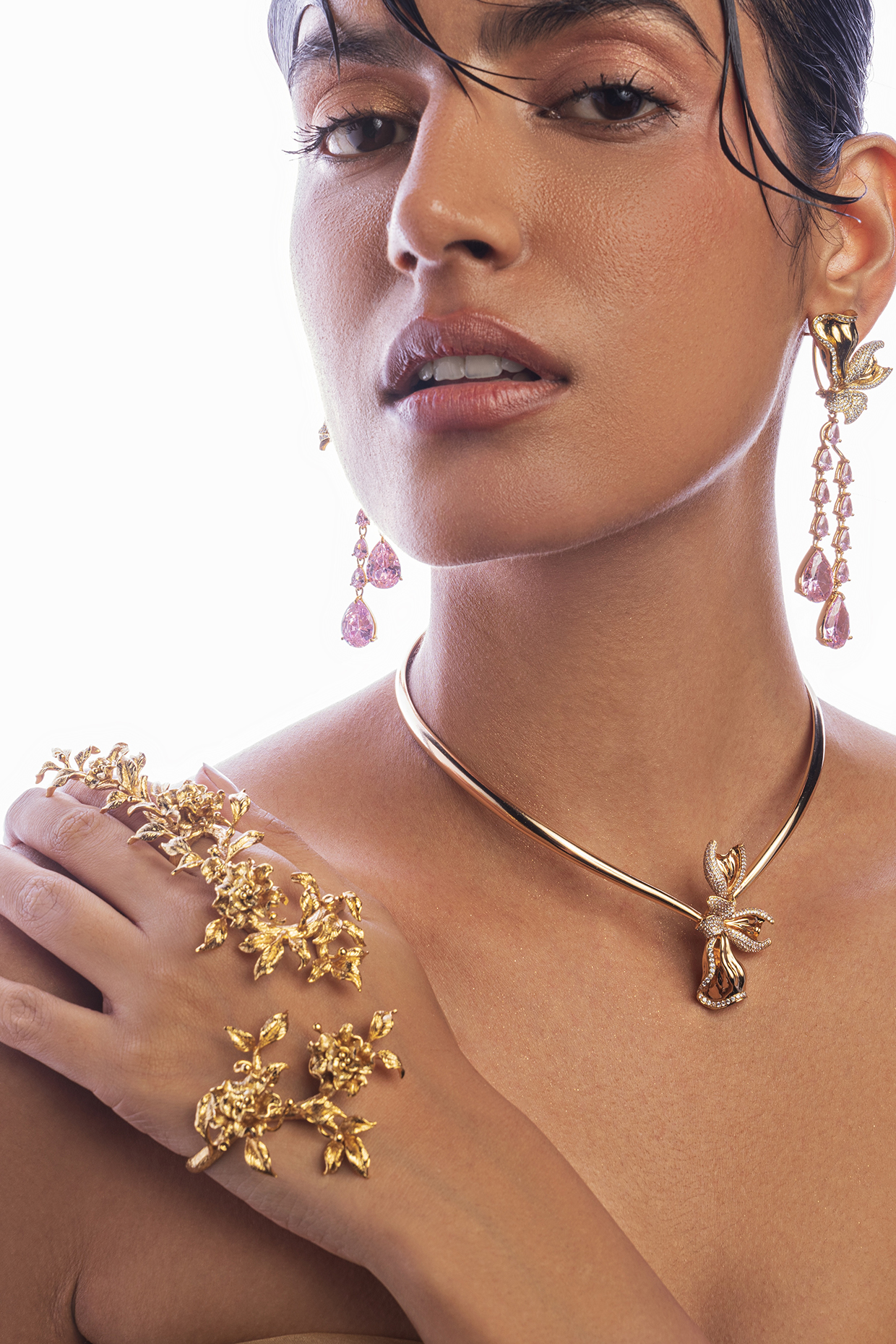 Gold Plated Handcrafted Floral Hand Harness by Opalina at Pernia's Pop Up Shop