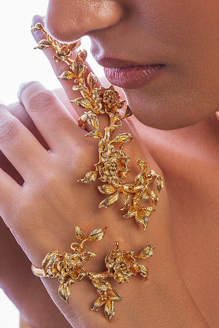 Gold Plated Handcrafted Floral Hand Harness by Opalina at Pernia's Pop Up Shop