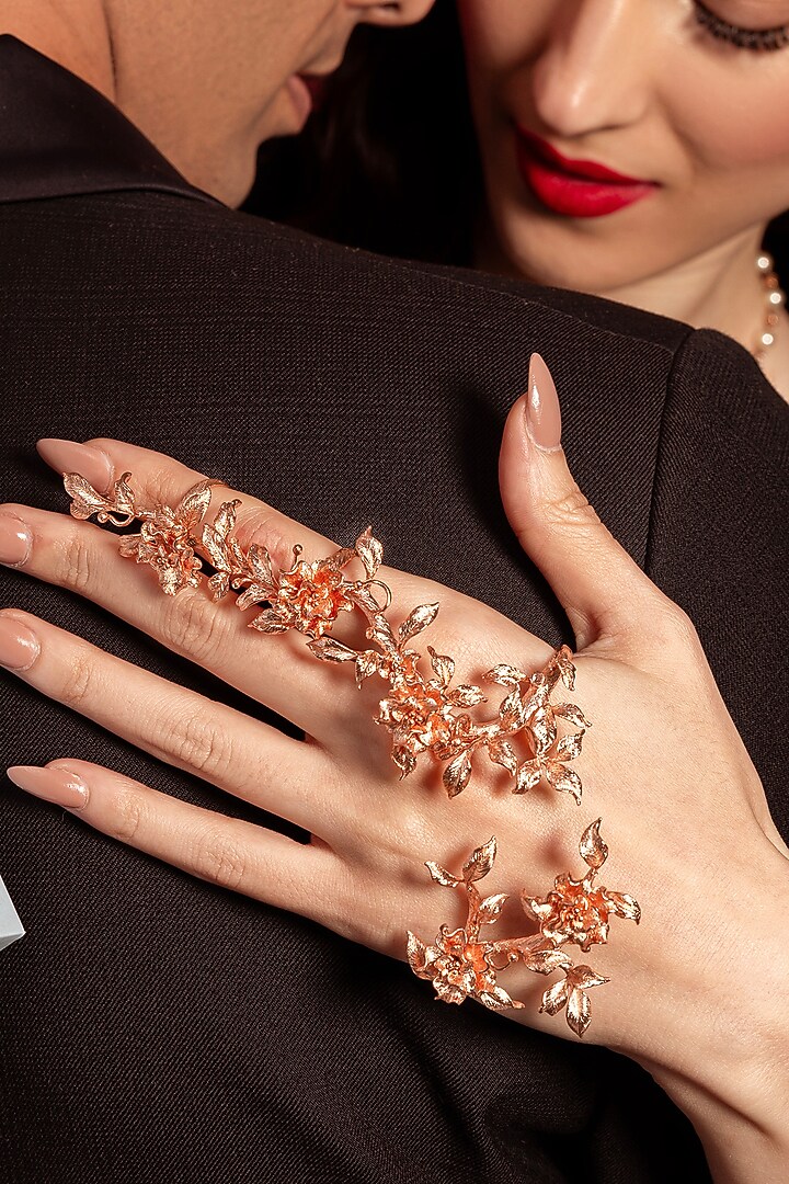 Rose Gold Plated Handcrafted Floral Hand Harness by Opalina at Pernia's Pop Up Shop