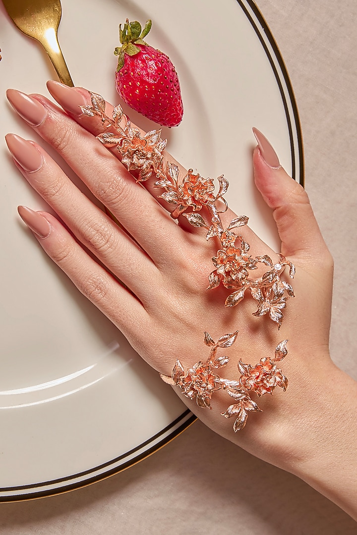 Rose Gold Plated Handcrafted Floral Hand Harness by Opalina at Pernia's Pop Up Shop
