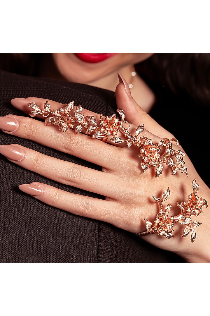 Rose Gold Plated Handcrafted Floral Hand Harness by Opalina at Pernia's Pop Up Shop