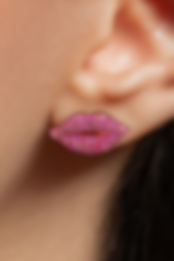 Rose Gold Plated Pink Stone Handcrafted Stud Earrings by Opalina at Pernia's Pop Up Shop