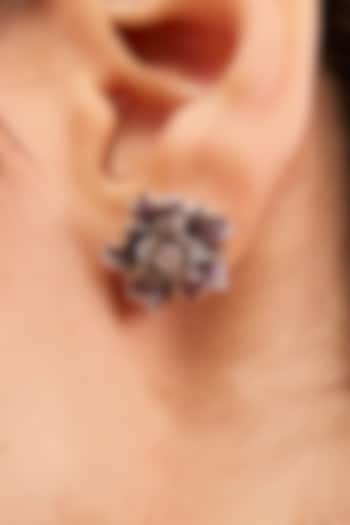 Silver Plated Ruby Stone & Diamond Floral Stud Earrings by Opalina at Pernia's Pop Up Shop