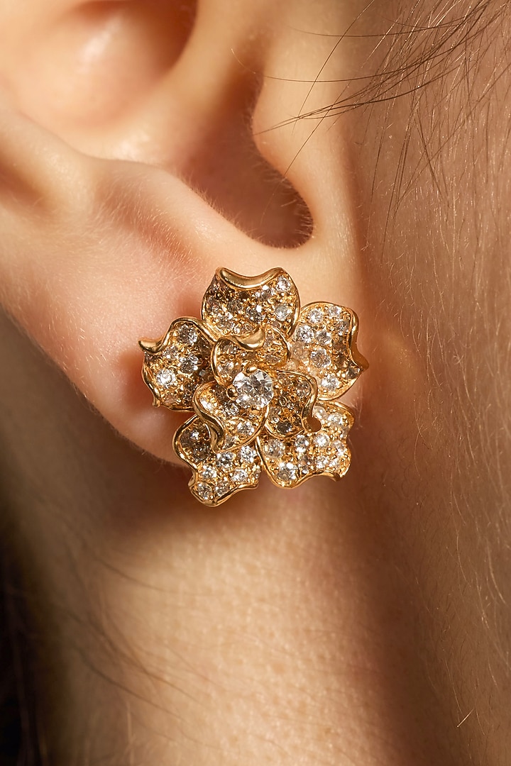 Gold Plated Diamond Handcrafted Floral Stud Earrings by Opalina at Pernia's Pop Up Shop