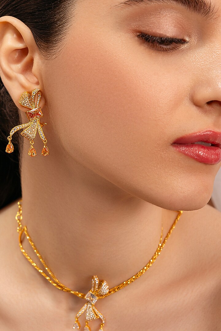 Gold Plated Diamond Handcrafted Stud Earrings by Opalina at Pernia's Pop Up Shop