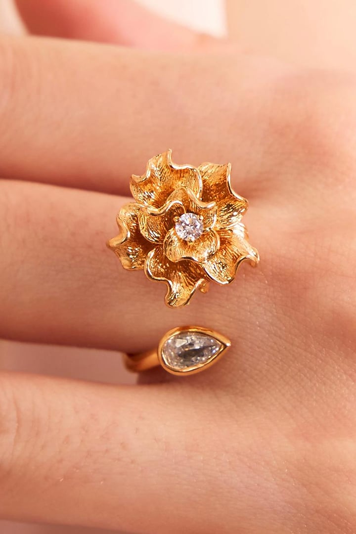 Gold Plated Diamond Floral Ring by Opalina at Pernia's Pop Up Shop