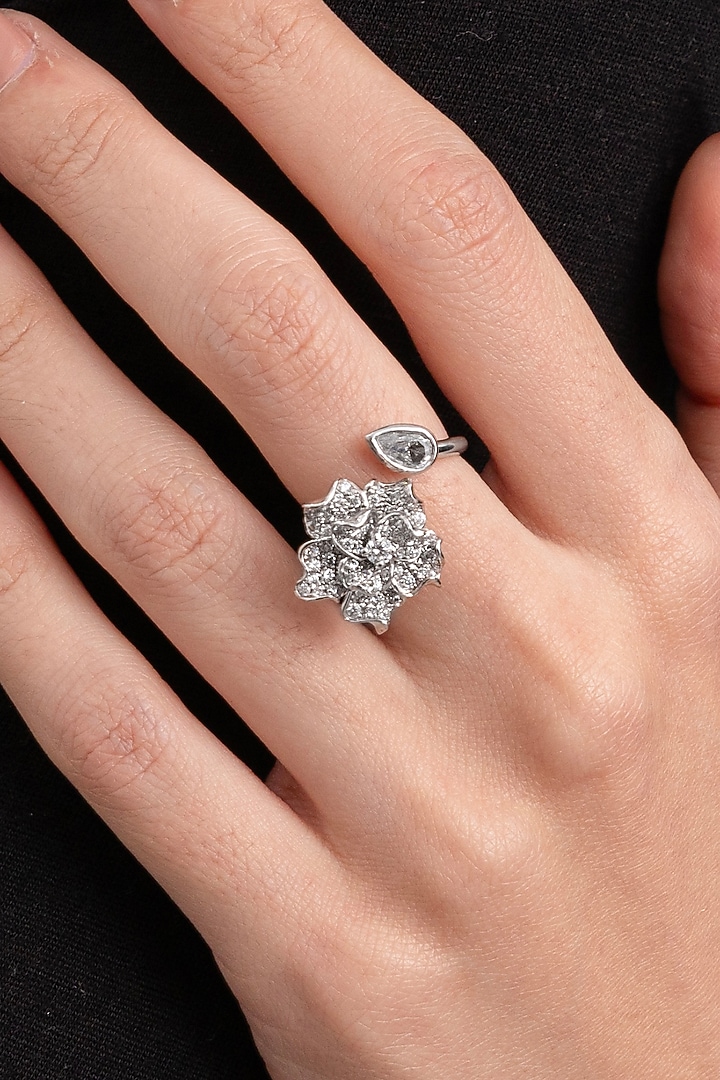 Silver Plated Diamond Floral Ring by Opalina at Pernia's Pop Up Shop
