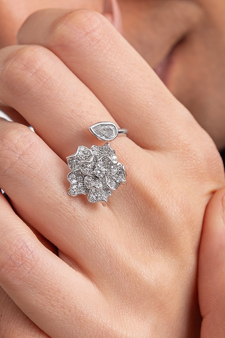 Silver Plated Diamond Floral Ring by Opalina at Pernia's Pop Up Shop