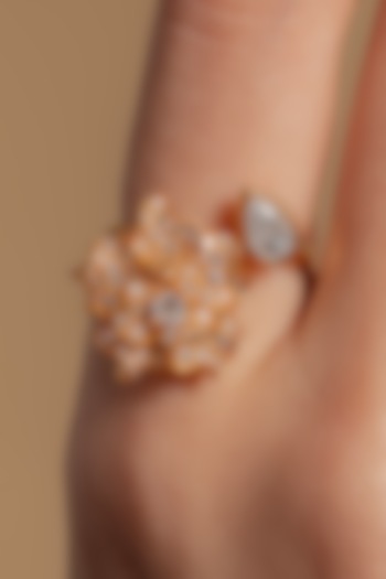 Gold Plated Diamond Floral Ring by Opalina at Pernia's Pop Up Shop
