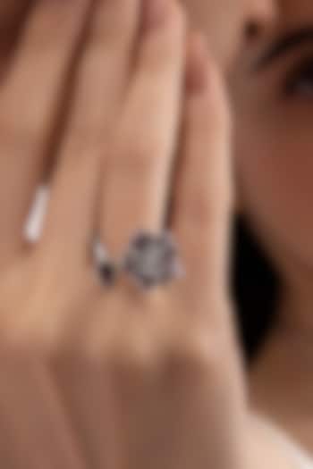 Silver Plated Ruby Stone Floral Ring by Opalina at Pernia's Pop Up Shop