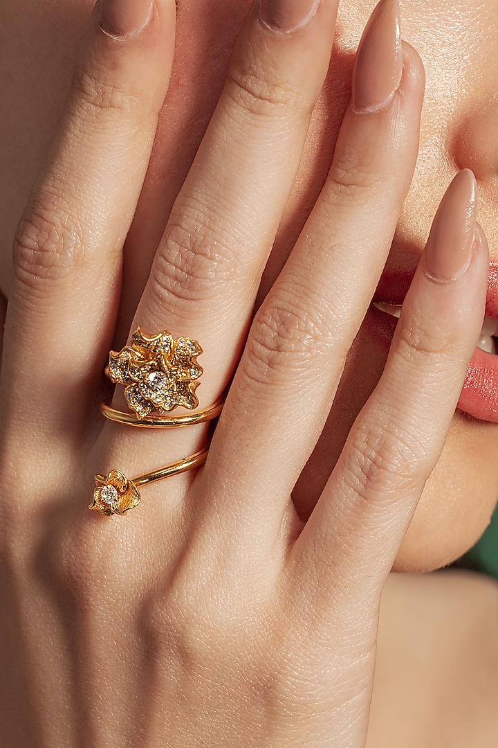 Gold Plated Diamond Floral Ring by Opalina at Pernia's Pop Up Shop