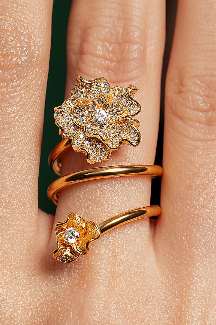 Gold Plated Diamond Floral Ring by Opalina at Pernia's Pop Up Shop
