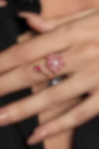 Rose Gold Plated Ruby Stone Floral Ring by Opalina at Pernia's Pop Up Shop