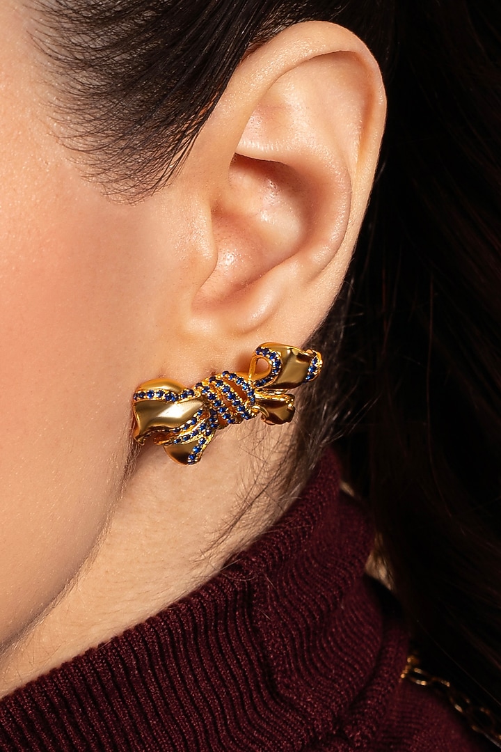 Gold Plated Sapphire Stone Stud Earrings by Opalina at Pernia's Pop Up Shop