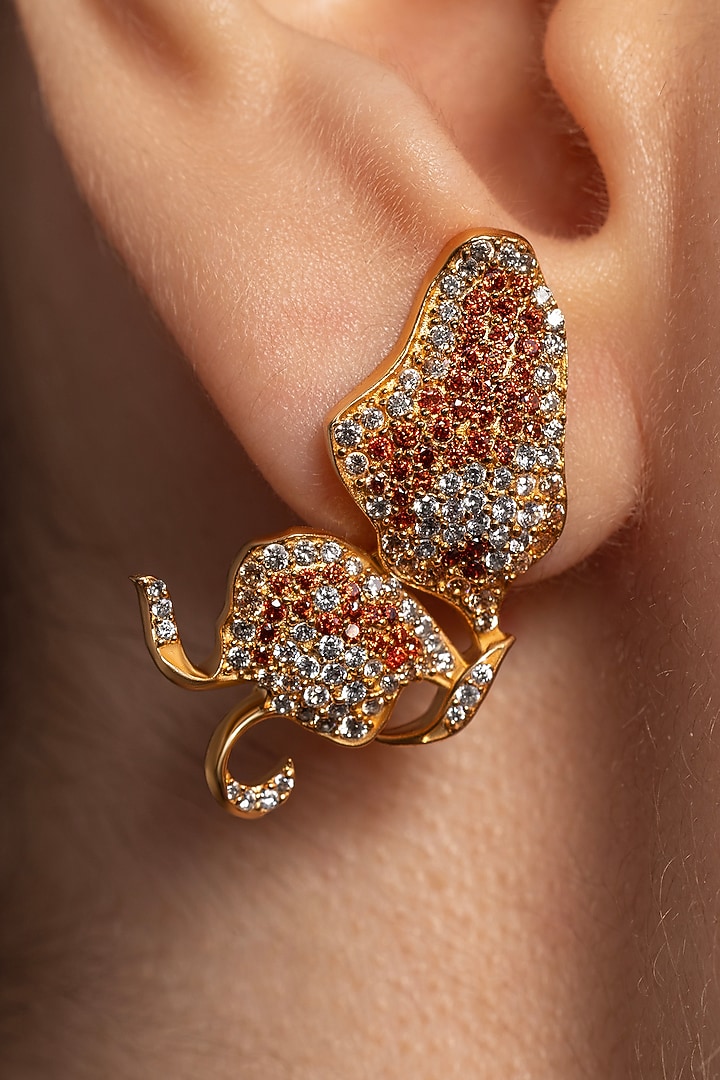 Gold Plated Citrine & Champagne Stone Stud Earrings by Opalina at Pernia's Pop Up Shop