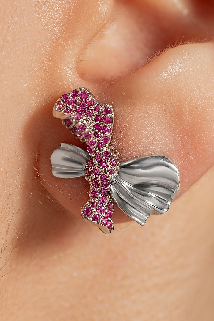 Silver Plated Ruby Stone Handcrafted Stud Earrings by Opalina at Pernia's Pop Up Shop