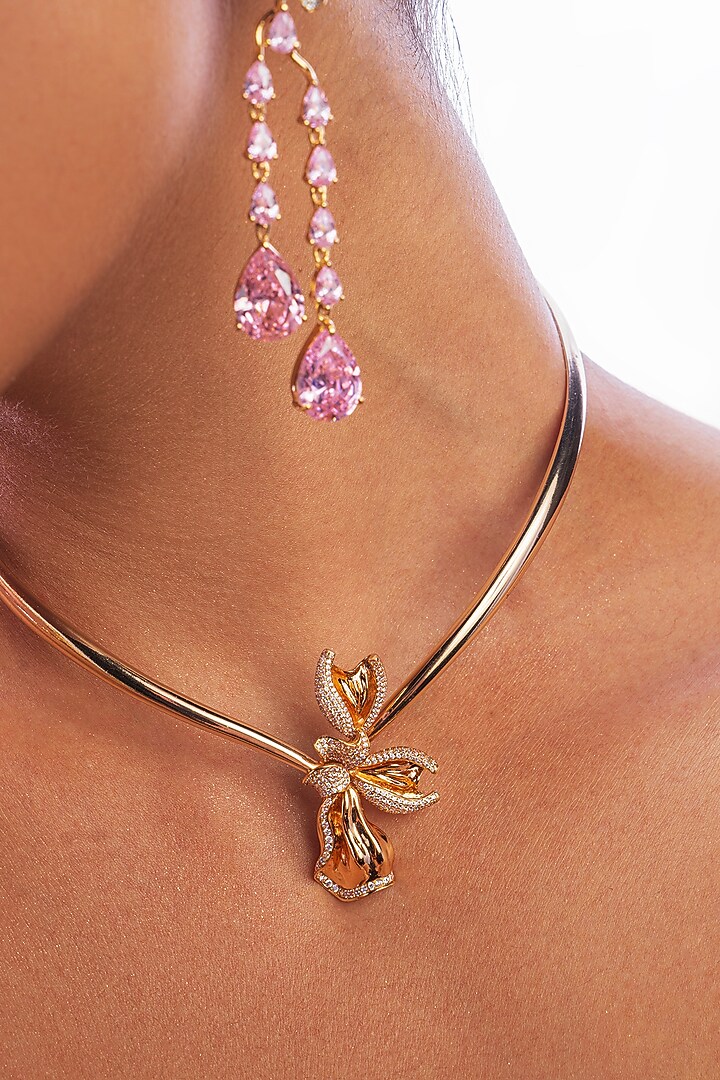 Gold Plated Pink Rose Quartz Handcrafted Dangler Earrings by Opalina at Pernia's Pop Up Shop