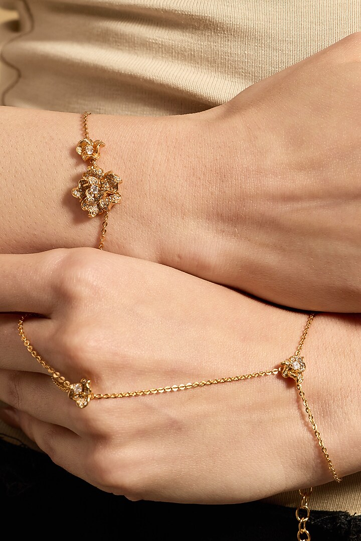 Gold Plated White Stone Hand Harness by Opalina at Pernia's Pop Up Shop
