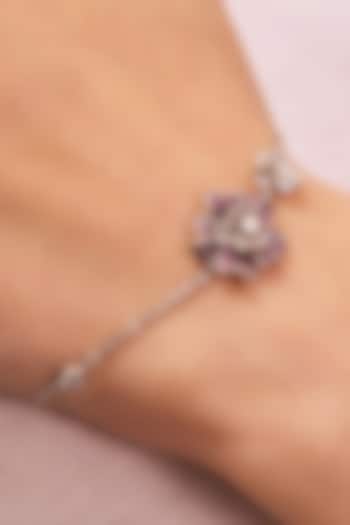 Silver Plated Pink Ruby Stone Floral Handcrafted Bracelet by Opalina at Pernia's Pop Up Shop
