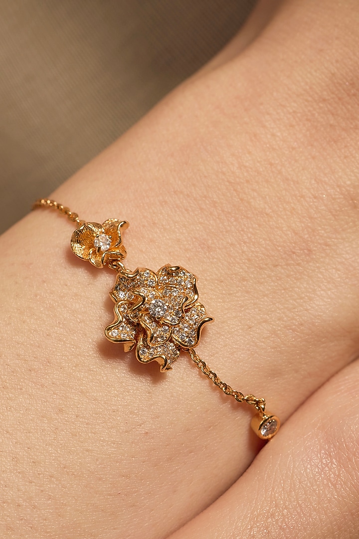 Gold Plated White Stone Floral Handcrafted Bracelet by Opalina at Pernia's Pop Up Shop