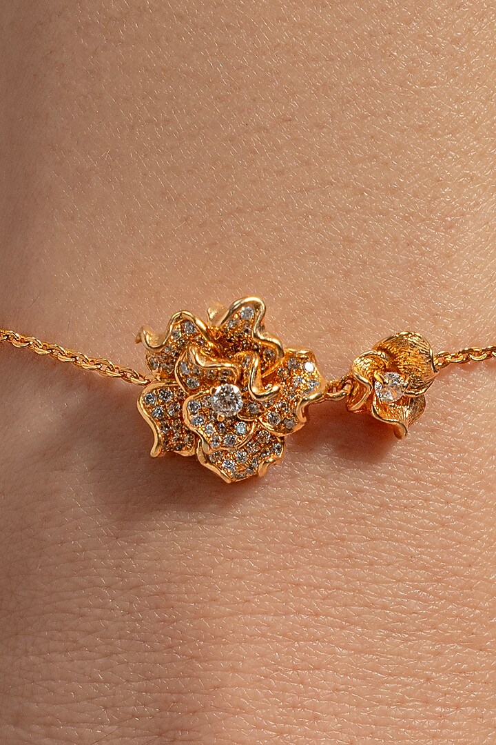 Gold Plated White Stone Floral Handcrafted Bracelet by Opalina at Pernia's Pop Up Shop