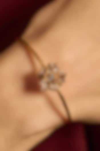 Gold Plated White Stone Adjustable Floral Bangle by Opalina at Pernia's Pop Up Shop
