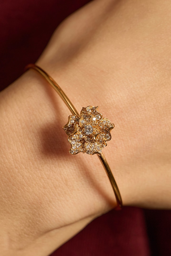 Gold Plated White Stone Adjustable Floral Bangle by Opalina at Pernia's Pop Up Shop