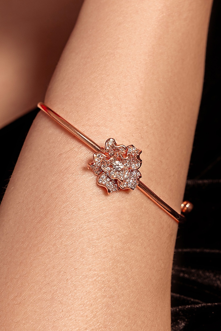 Rose Gold Plated White Stone Floral Bangle by Opalina at Pernia's Pop Up Shop