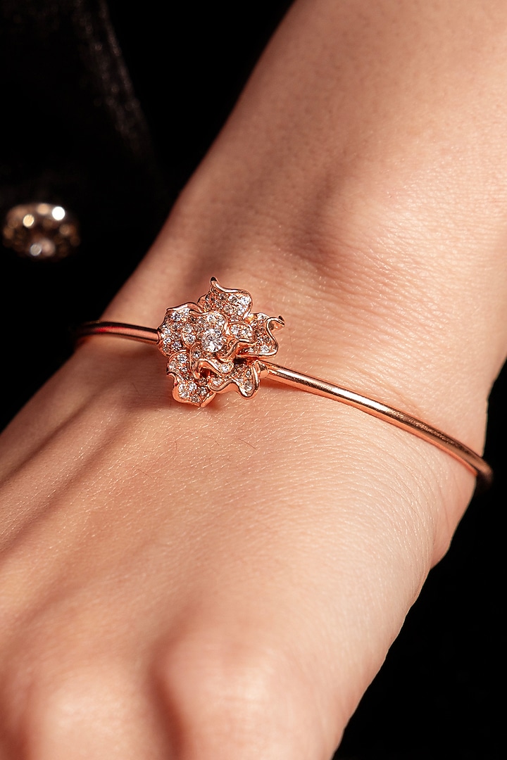 Rose Gold Plated White Stone Floral Bangle by Opalina at Pernia's Pop Up Shop