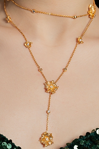 Gold Plated Layered Pendant Necklace by Opalina