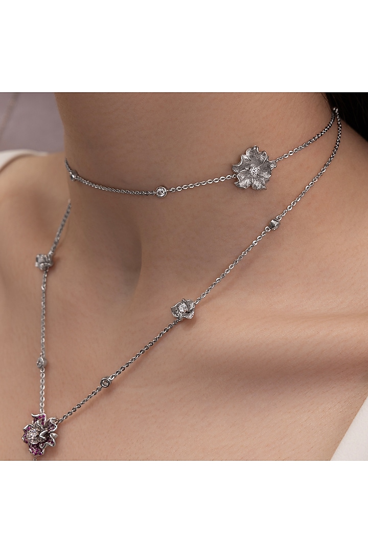 Silver Plated Pink Ruby Stone Layered Pendant Necklace by Opalina at Pernia's Pop Up Shop