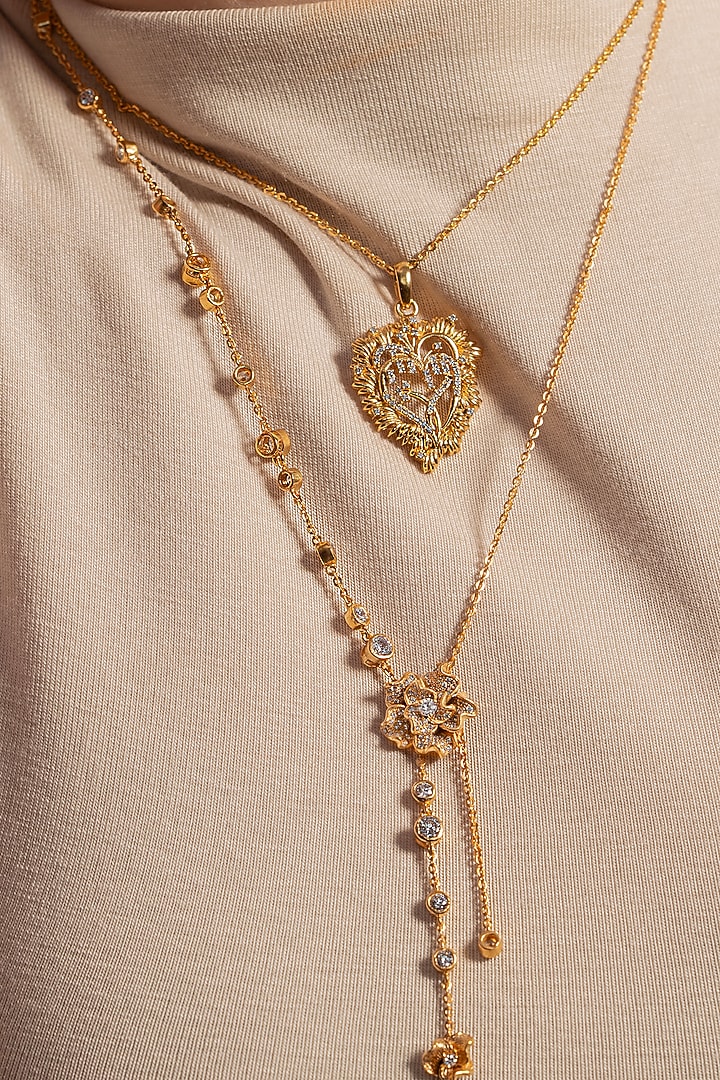 Gold Plated White Stone Floral Handcrafted Pendant Necklace by Opalina at Pernia's Pop Up Shop
