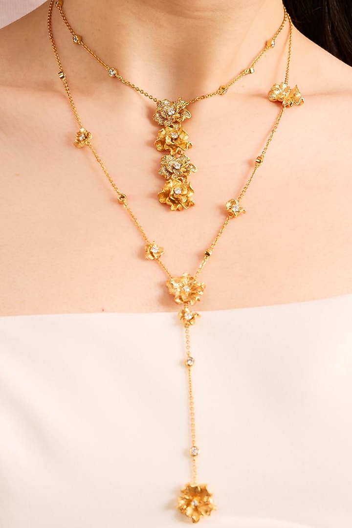 Gold Plated White Stone Floral Pendant Necklace by Opalina at Pernia's Pop Up Shop