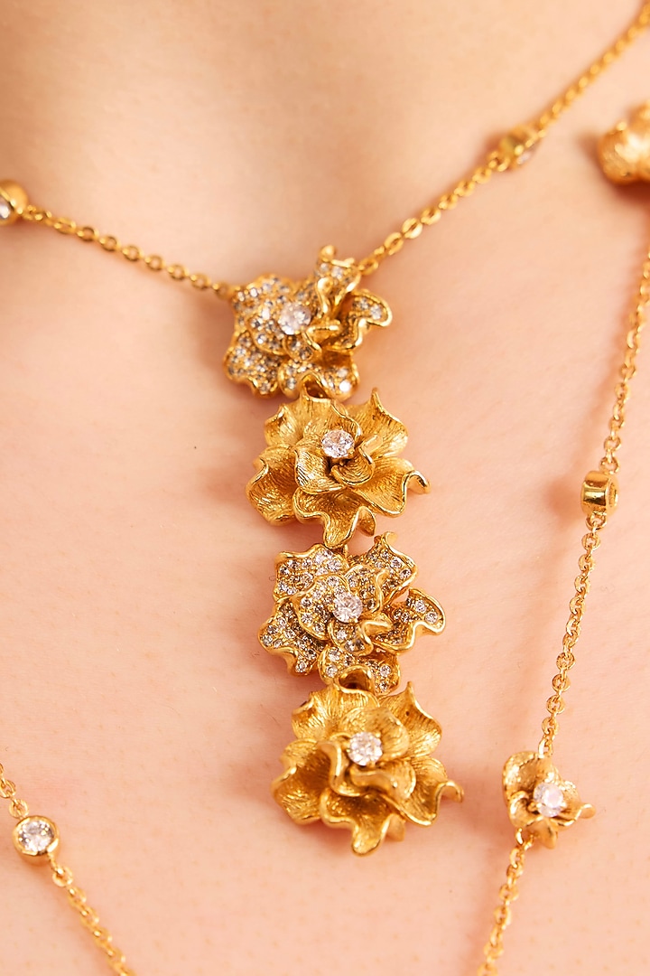Gold Plated White Stone Floral Pendant Necklace by Opalina at Pernia's Pop Up Shop