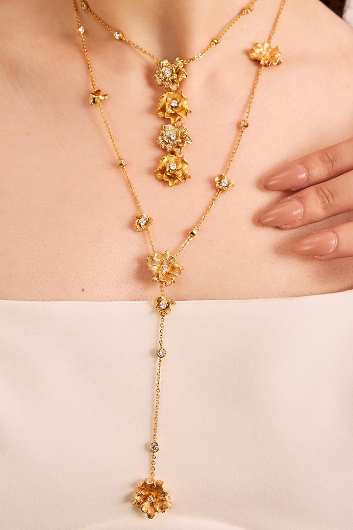Gold Plated White Stone Floral Pendant Necklace by Opalina at Pernia's Pop Up Shop