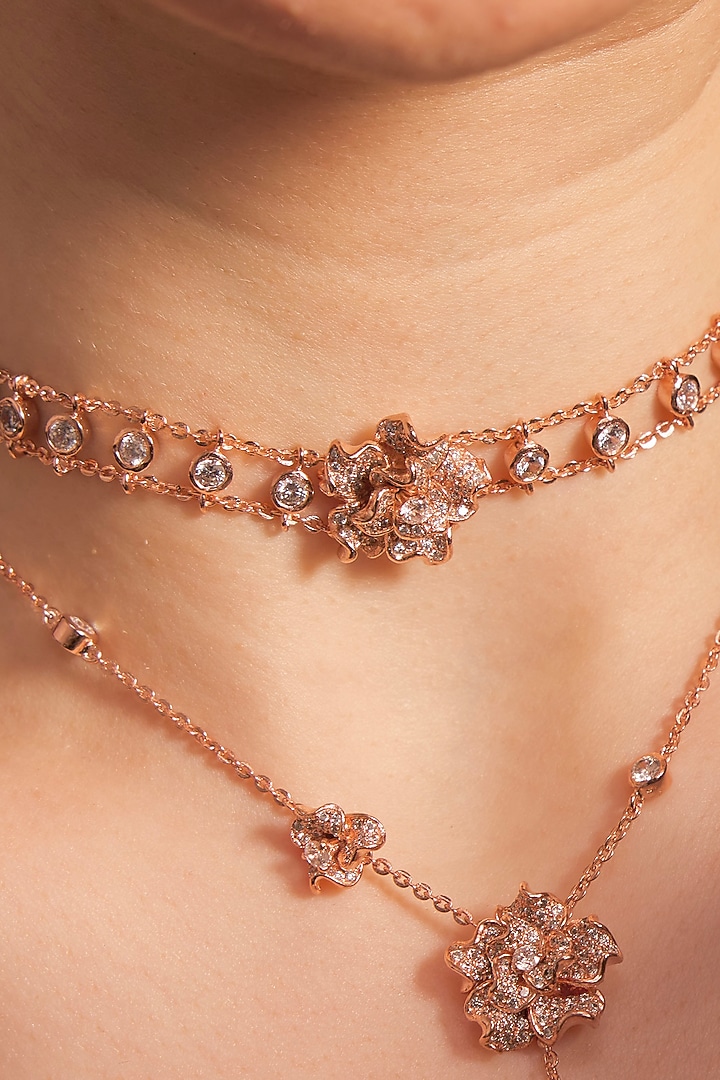 Rose Gold Plated Diamond Floral Choker Necklace by Opalina at Pernia's Pop Up Shop