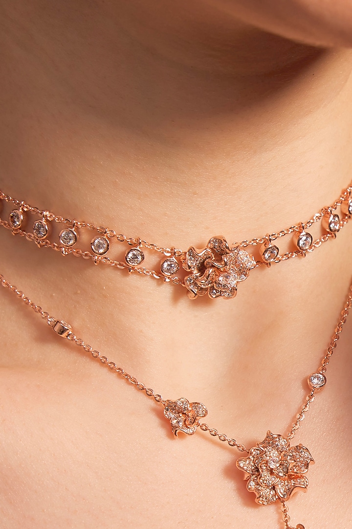 Rose Gold Plated Diamond Floral Choker Necklace by Opalina at Pernia's Pop Up Shop