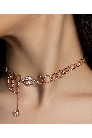 Rose Gold Plated Diamond Handcrafted Choker Necklace by Opalina