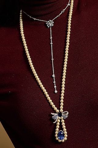 Silver Plated Blue Sapphire Stone Handcrafted Necklace by Opalina